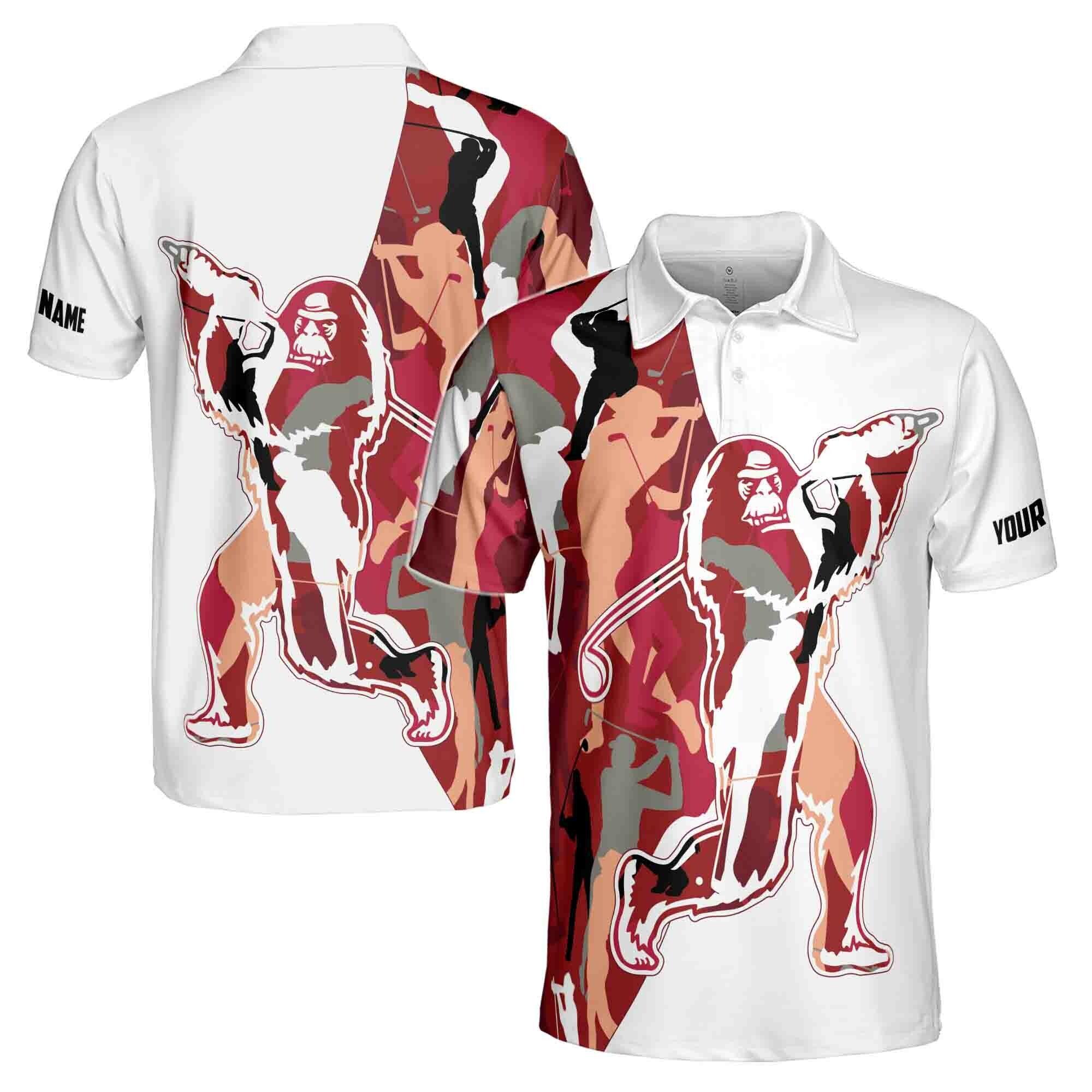 Personalized Men's Golf Shirt Polo - Red Camo Bigfoot Golf