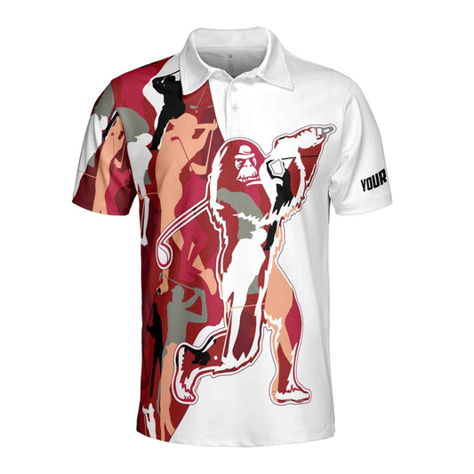 Personalized Men's Golf Shirt Polo - Red Camo Bigfoot Golf