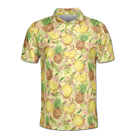 Personalized Men's Golf Shirt Polo - Funny Fresh Pineapple Tropical Fruits Floral Golf