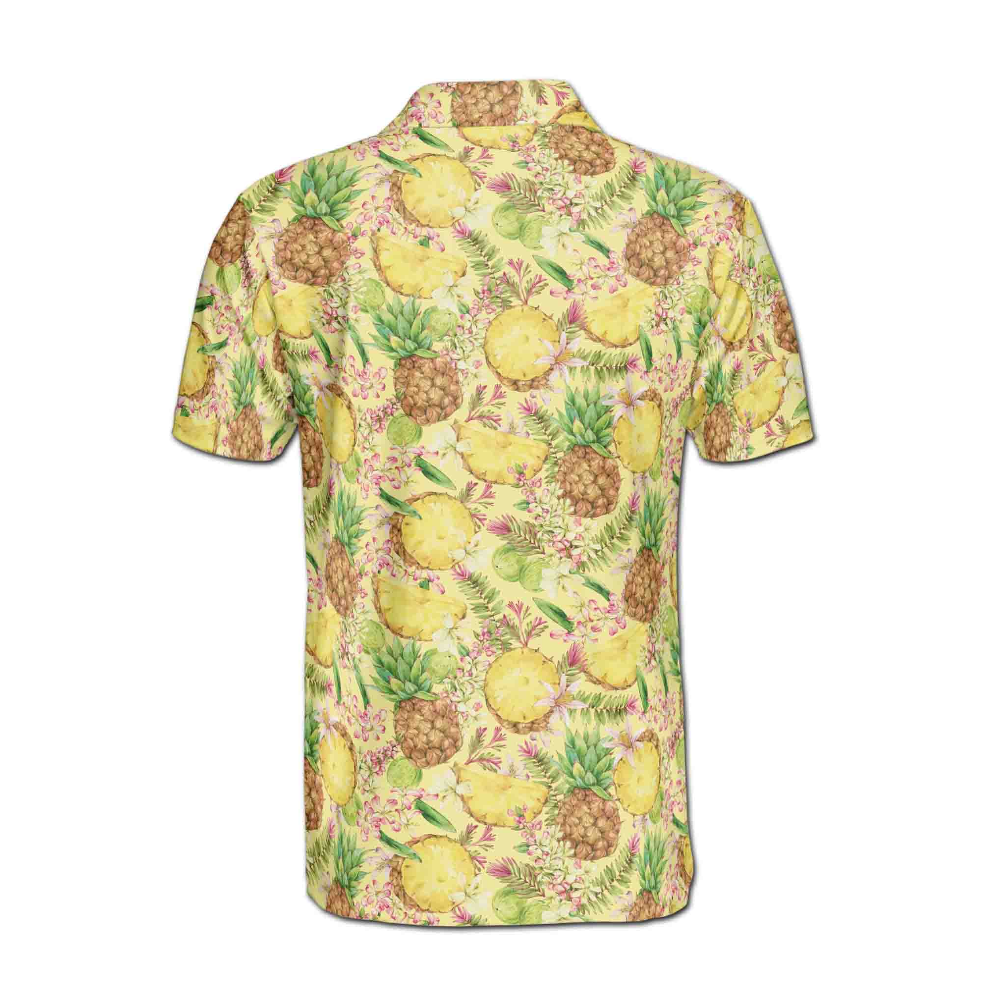 Personalized Men's Golf Shirt Polo - Funny Fresh Pineapple Tropical Fruits Floral Golf