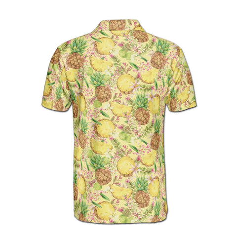 Personalized Men's Golf Shirt Polo - Funny Fresh Pineapple Tropical Fruits Floral Golf