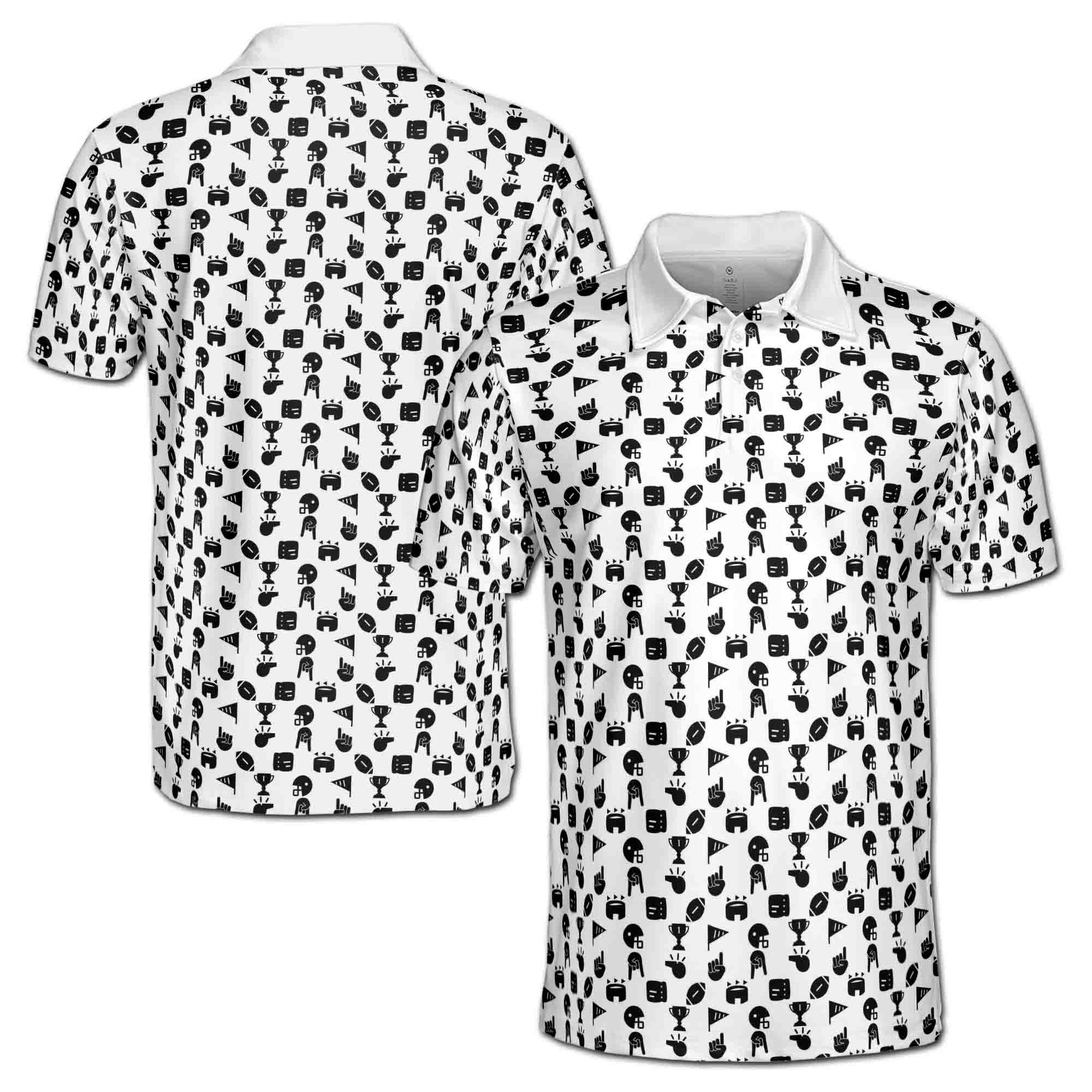 Personalized Men's Golf Shirt Polo - Funny Golf Award Trophy Flag Hand Whistle Fish Pattern