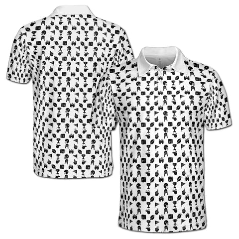 Personalized Men's Golf Shirt Polo - Funny Golf Award Trophy Flag Hand Whistle Fish Pattern