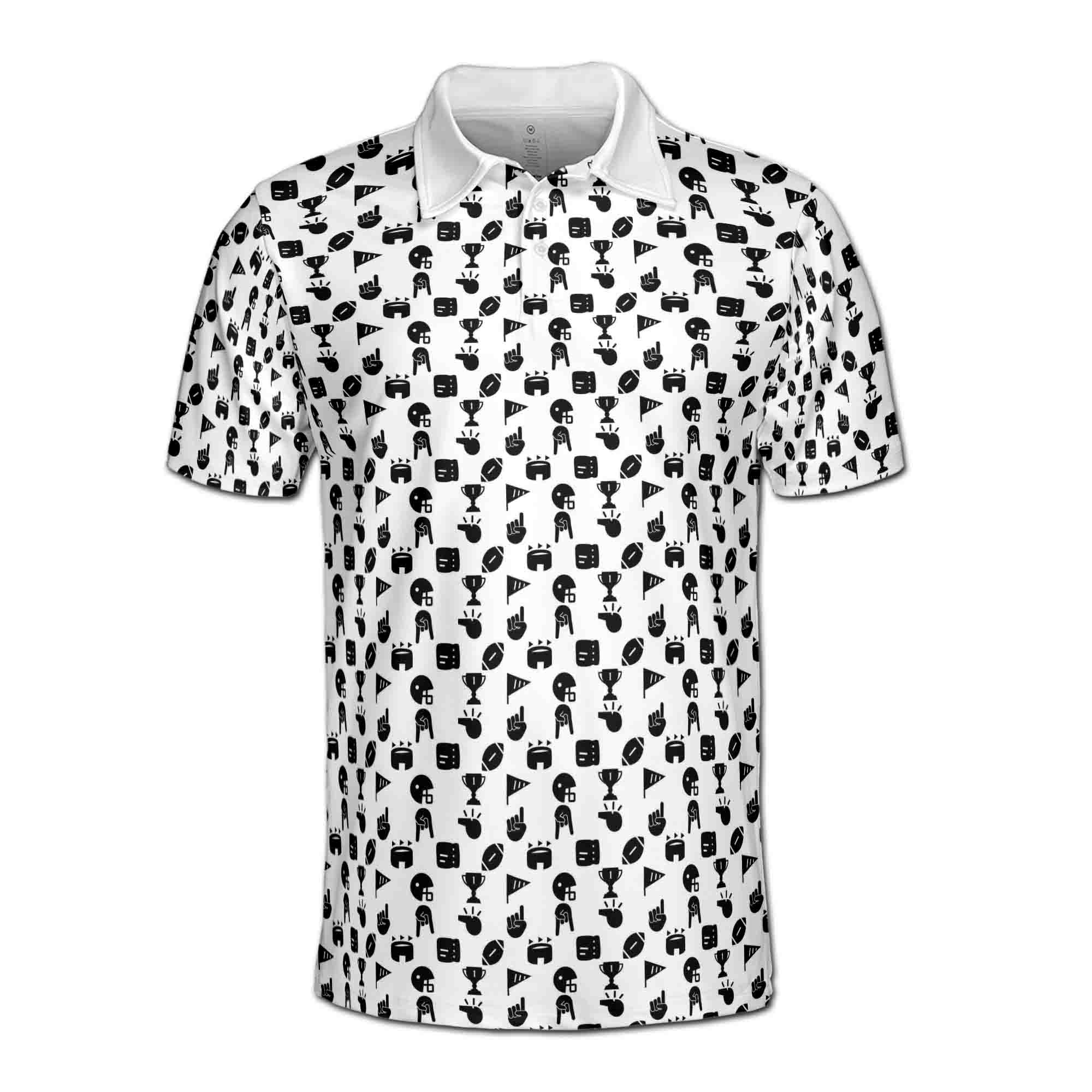 Personalized Men's Golf Shirt Polo - Funny Golf Award Trophy Flag Hand Whistle Fish Pattern