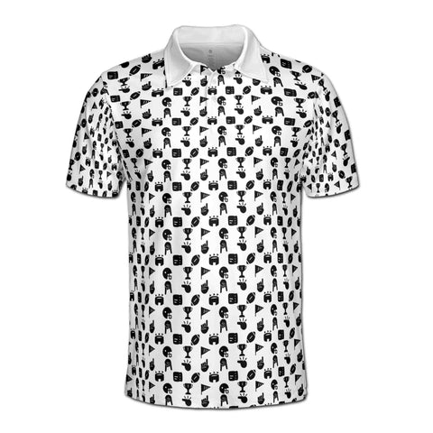 Personalized Men's Golf Shirt Polo - Funny Golf Award Trophy Flag Hand Whistle Fish Pattern