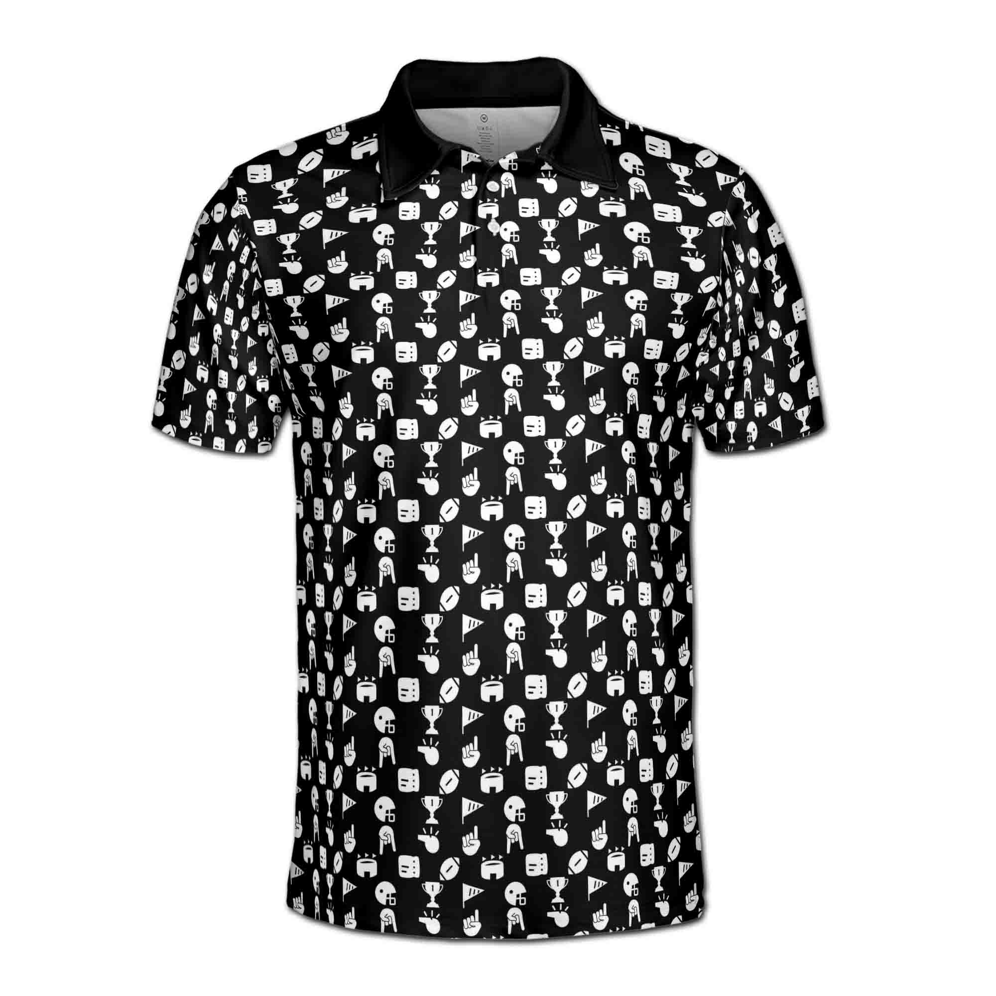 Personalized Men's Golf Shirt Polo - Funny Golf Award Trophy Flag Hand Whistle Fish Pattern