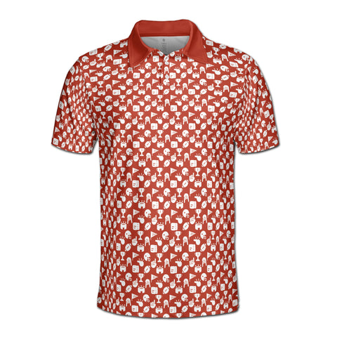 Personalized Men's Golf Shirt Polo - Funny Golf Award Trophy Flag Hand Whistle Fish Pattern