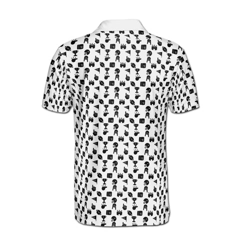 Personalized Men's Golf Shirt Polo - Funny Golf Award Trophy Flag Hand Whistle Fish Pattern