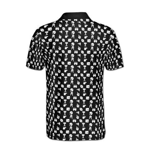 Personalized Men's Golf Shirt Polo - Funny Golf Award Trophy Flag Hand Whistle Fish Pattern