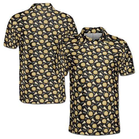 Personalized Men's Golf Shirt Polo - Funny Black Homemade Pizza Food Lover Doodle Golf