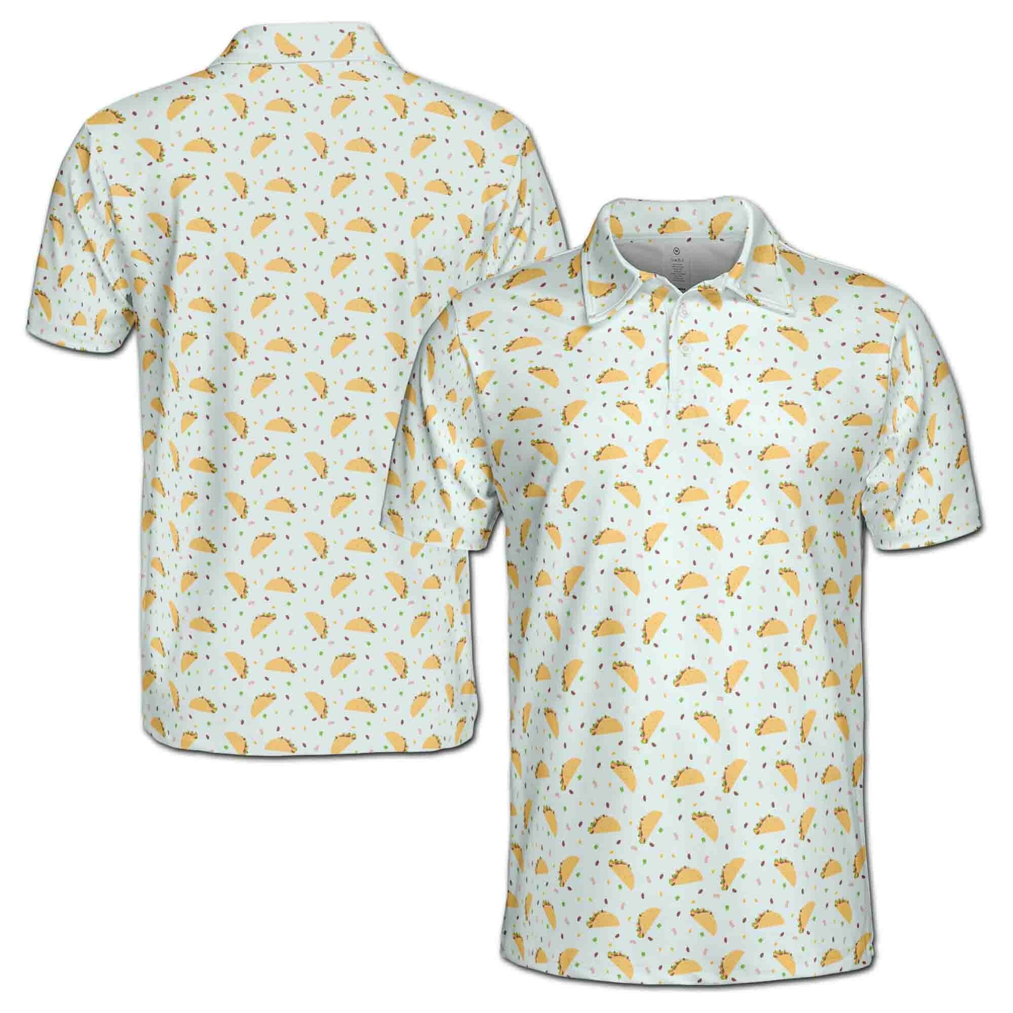 Personalized Men's Golf Shirt Polo - Funny White Tiny Tacos Lover Doodle Golf