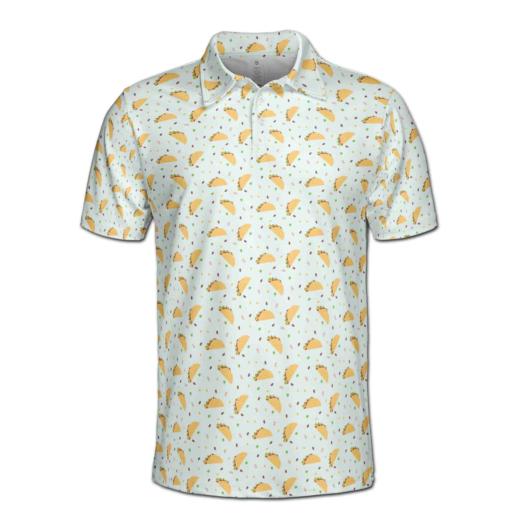Personalized Men's Golf Shirt Polo - Funny White Tiny Tacos Lover Doodle Golf