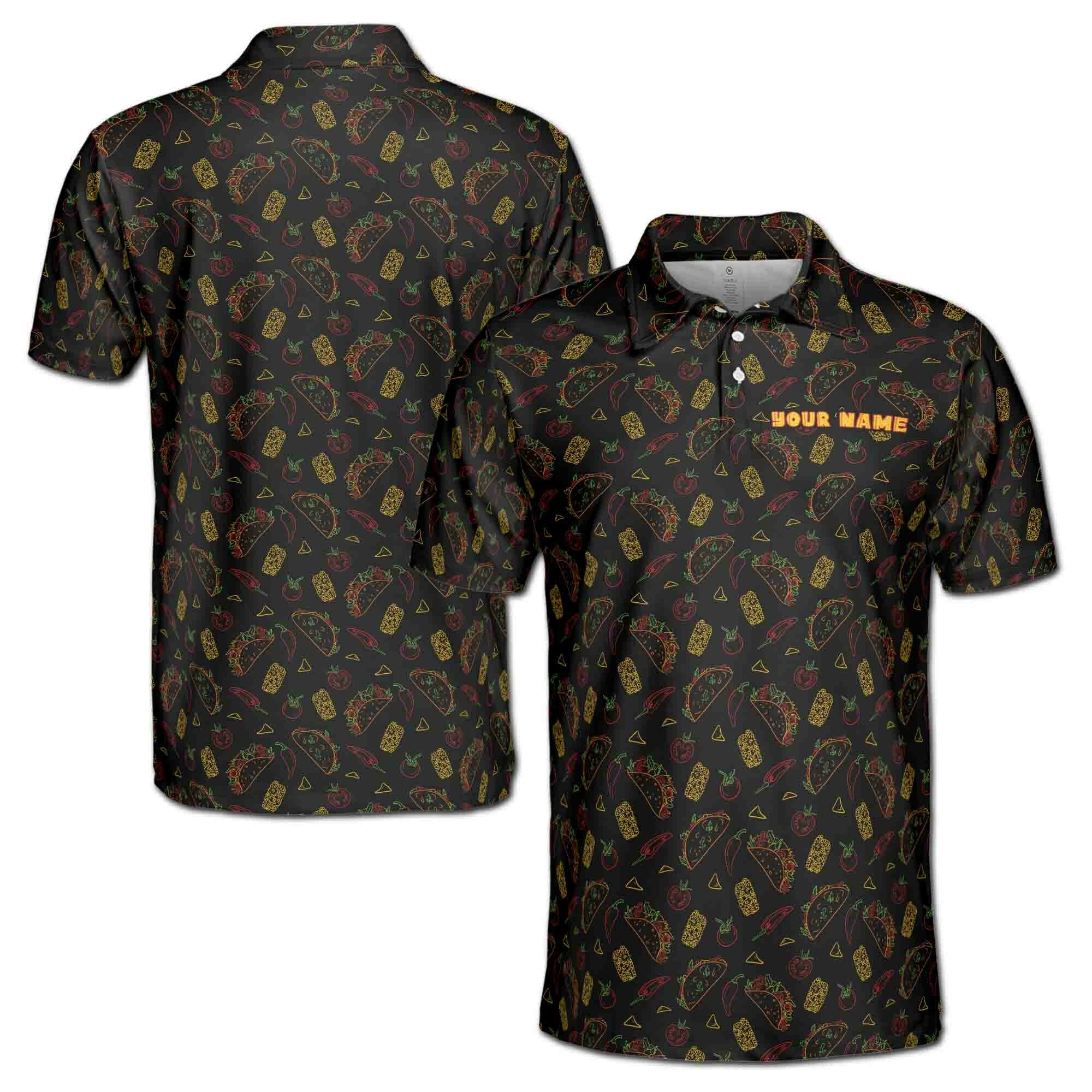Personalized Men's Golf Shirt Polo - Funny Black Tiny Tacos Sketch Tequila Doodle Golf