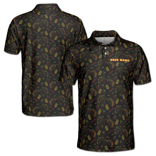 Personalized Men's Golf Shirt Polo - Funny Black Tiny Tacos Sketch Tequila Doodle Golf