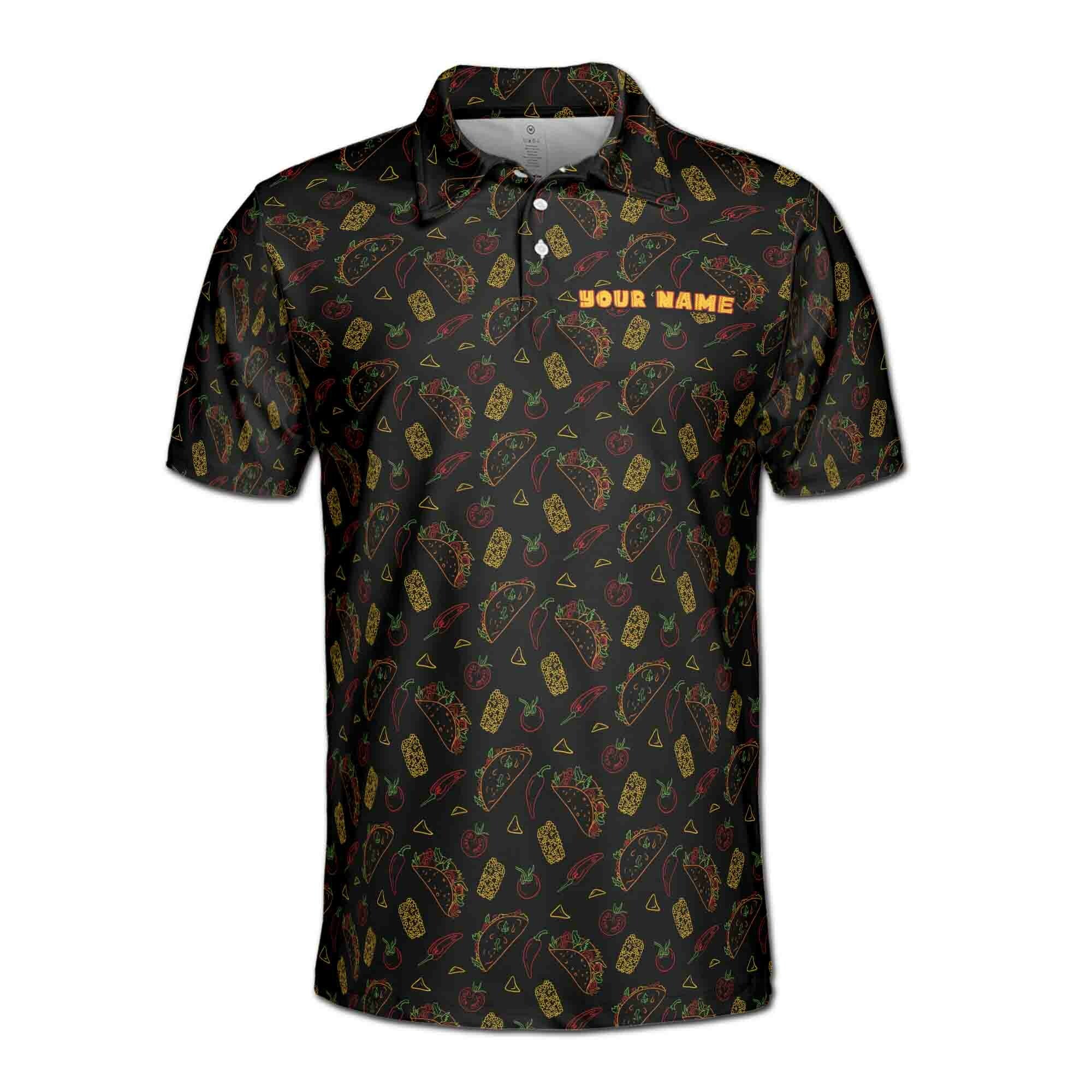 Personalized Men's Golf Shirt Polo - Funny Black Tiny Tacos Sketch Tequila Doodle Golf