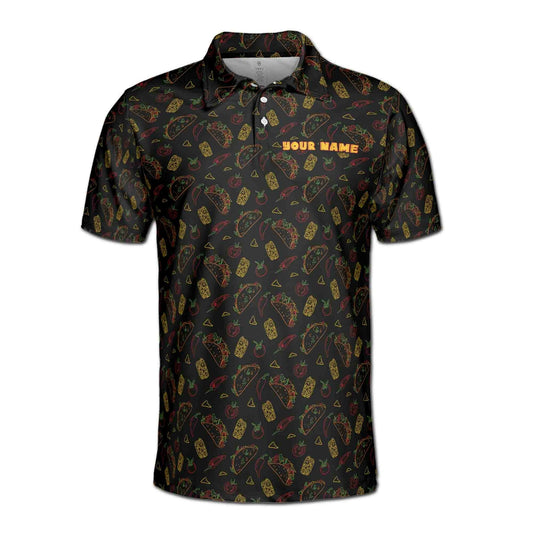 Personalized Men's Golf Shirt Polo - Funny Black Tiny Tacos Sketch Tequila Doodle Golf