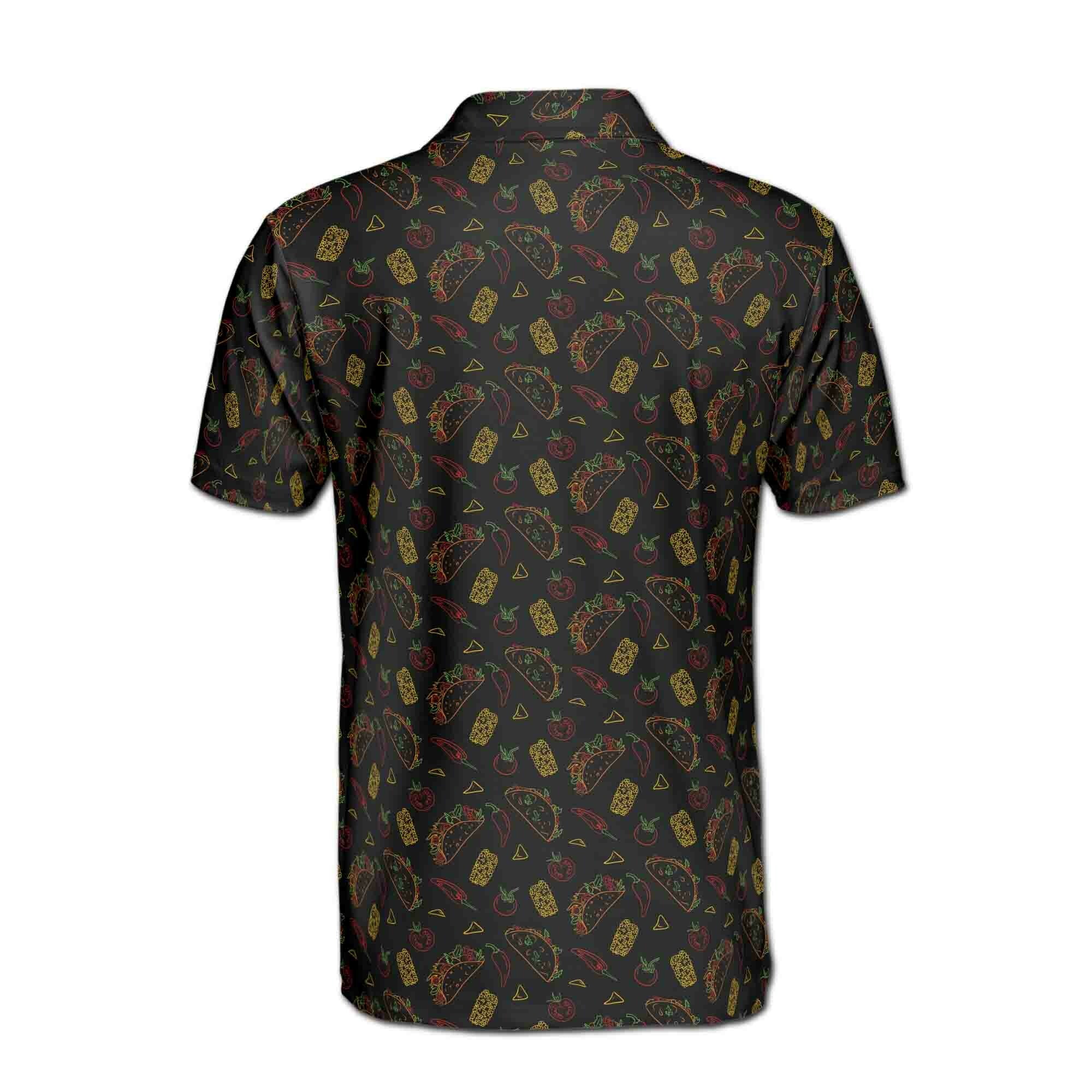 Personalized Men's Golf Shirt Polo - Funny Black Tiny Tacos Sketch Tequila Doodle Golf