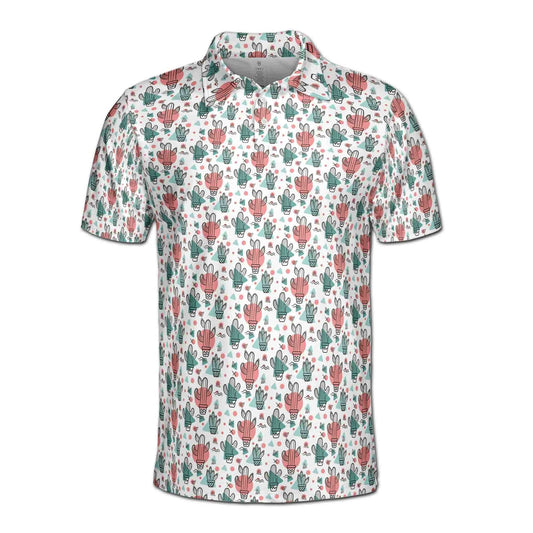 Personalized Men's Golf Shirt Polo - Funny Colorful Tiny Cactus Doodle Golf