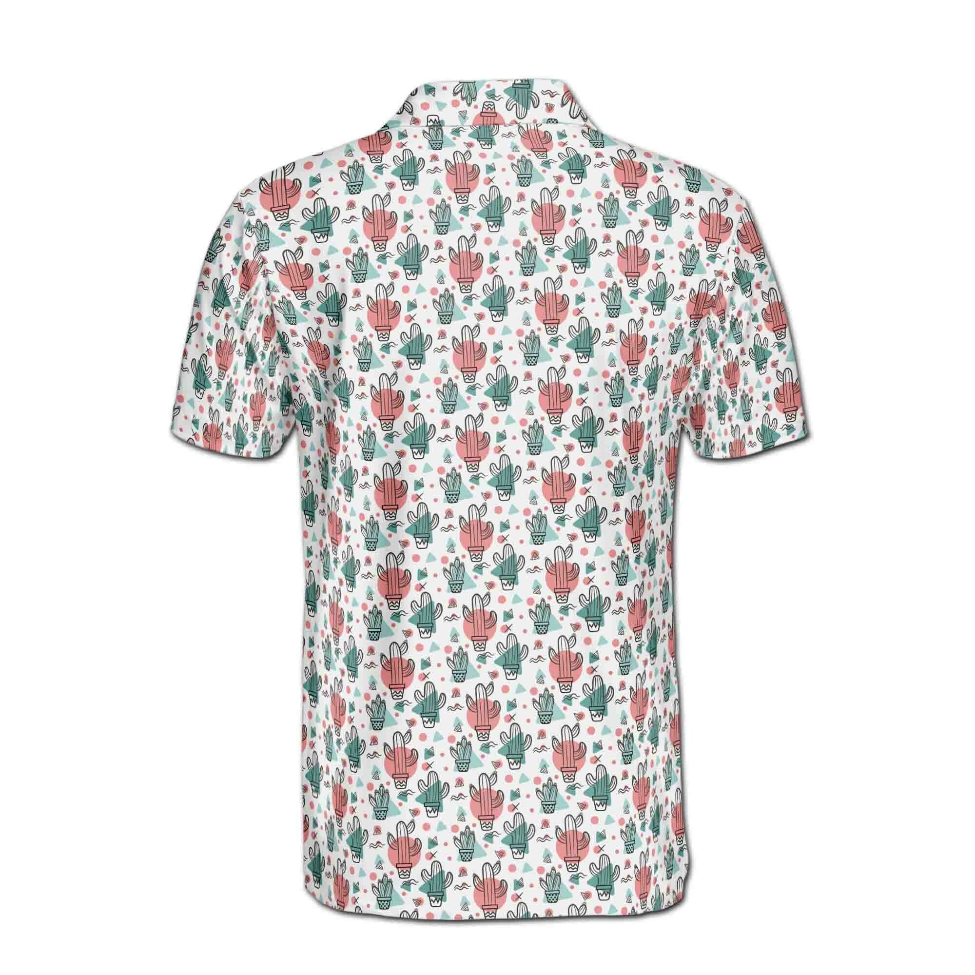 Personalized Men's Golf Shirt Polo - Funny Colorful Tiny Cactus Doodle Golf