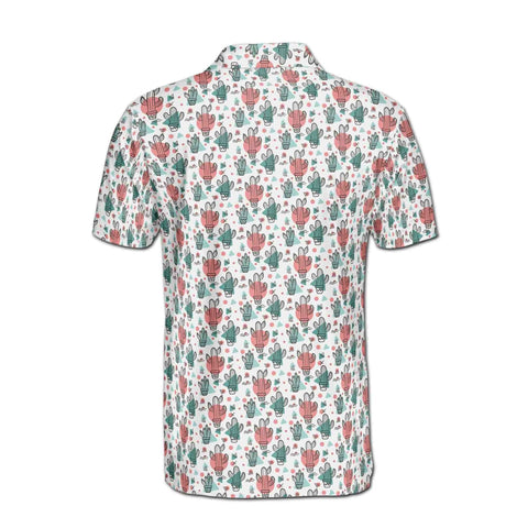 Personalized Men's Golf Shirt Polo - Funny Colorful Tiny Cactus Doodle Golf