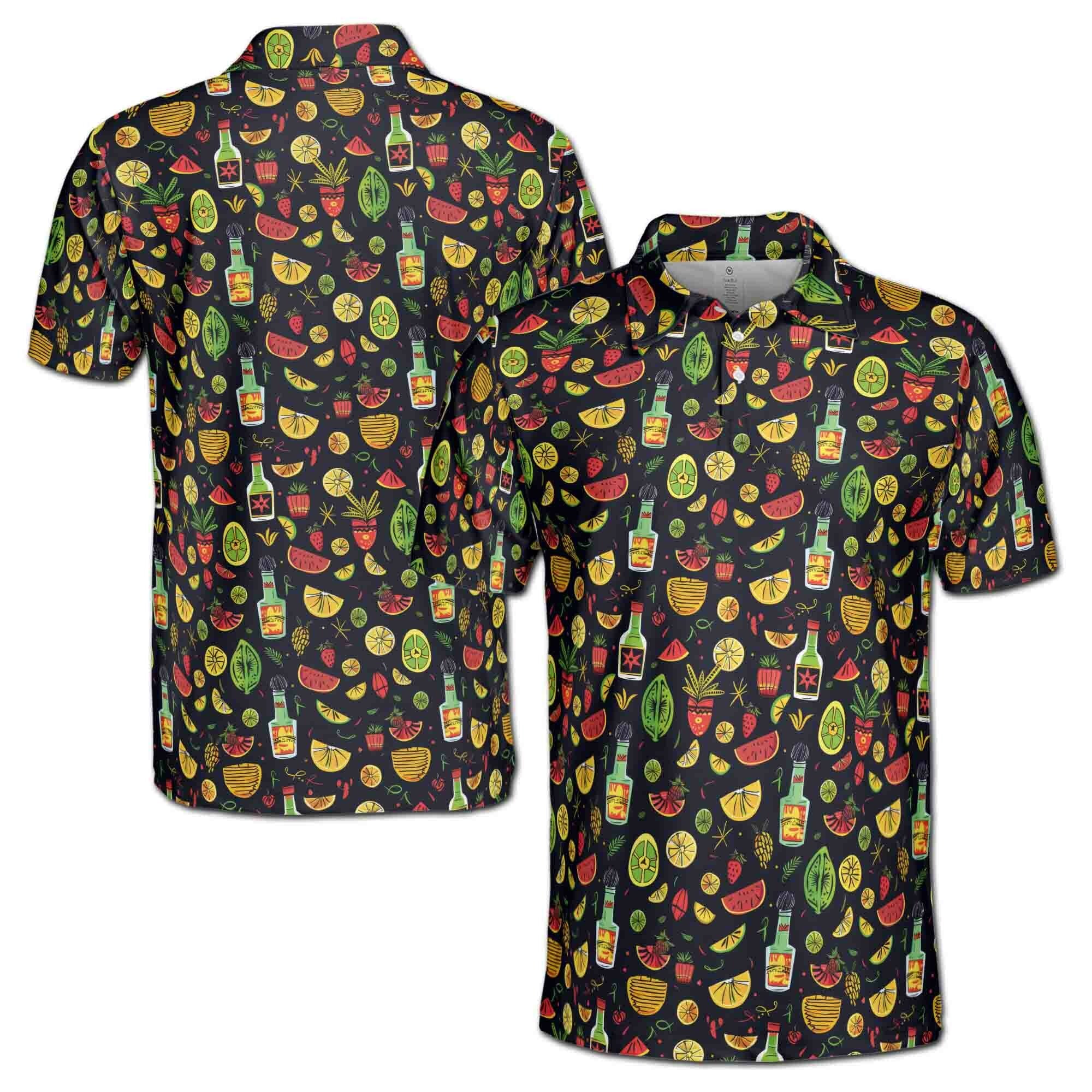 Personalized Men's Golf Shirt Polo - Funny Party Cocktail Tequilla Fruit Wine Doodle Golf Beach