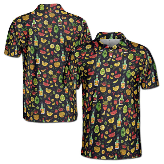 Personalized Men's Golf Shirt Polo - Funny Party Cocktail Tequilla Fruit Wine Doodle Golf Beach
