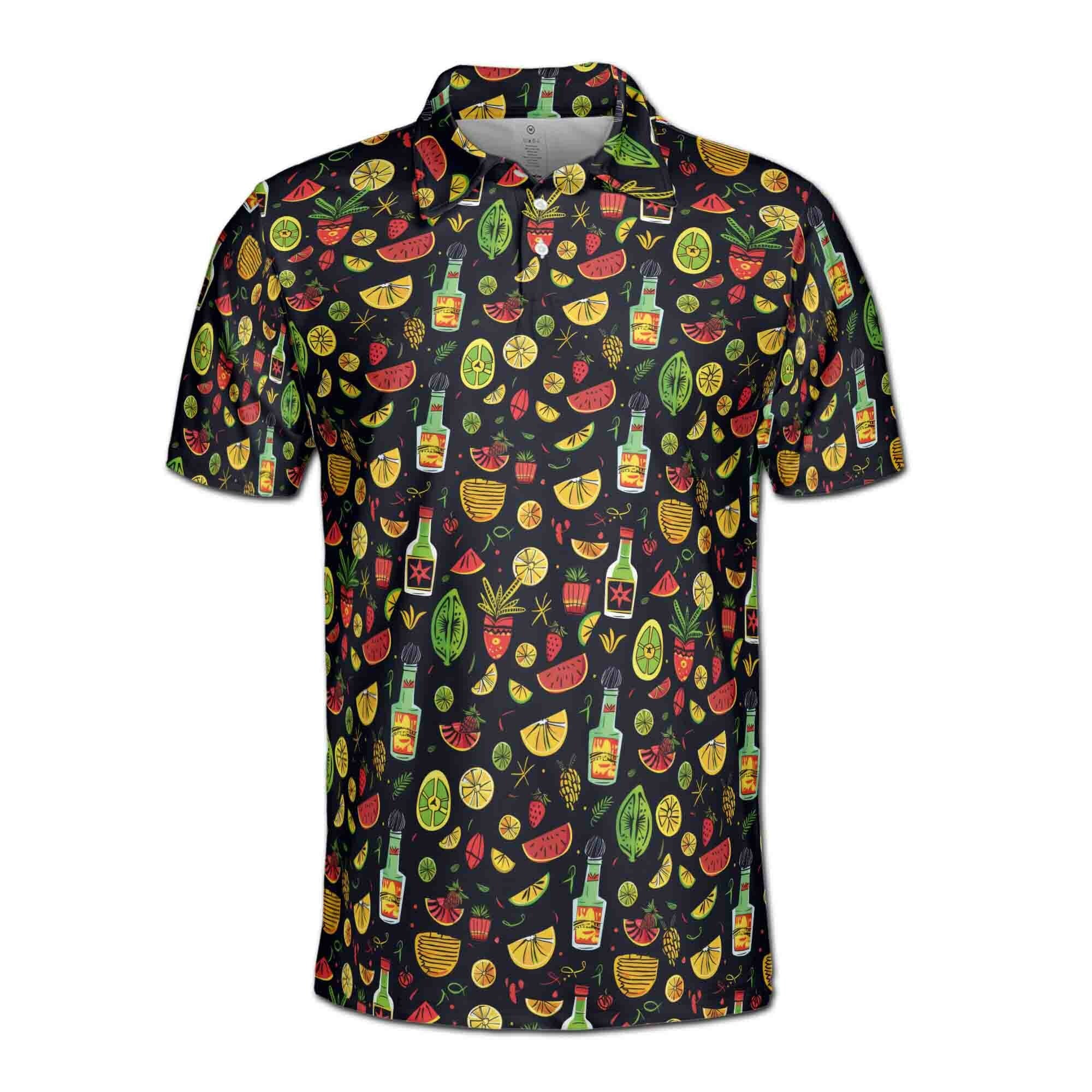Personalized Men's Golf Shirt Polo - Funny Party Cocktail Tequilla Fruit Wine Doodle Golf Beach