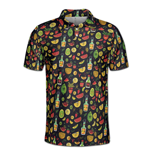 Personalized Men's Golf Shirt Polo - Funny Party Cocktail Tequilla Fruit Wine Doodle Golf Beach