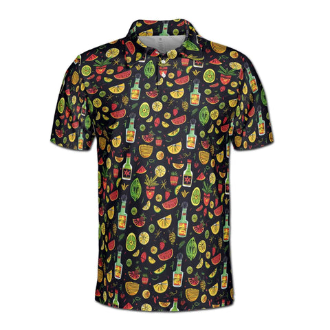 Personalized Men's Golf Shirt Polo - Funny Party Cocktail Tequilla Fruit Wine Doodle Golf Beach