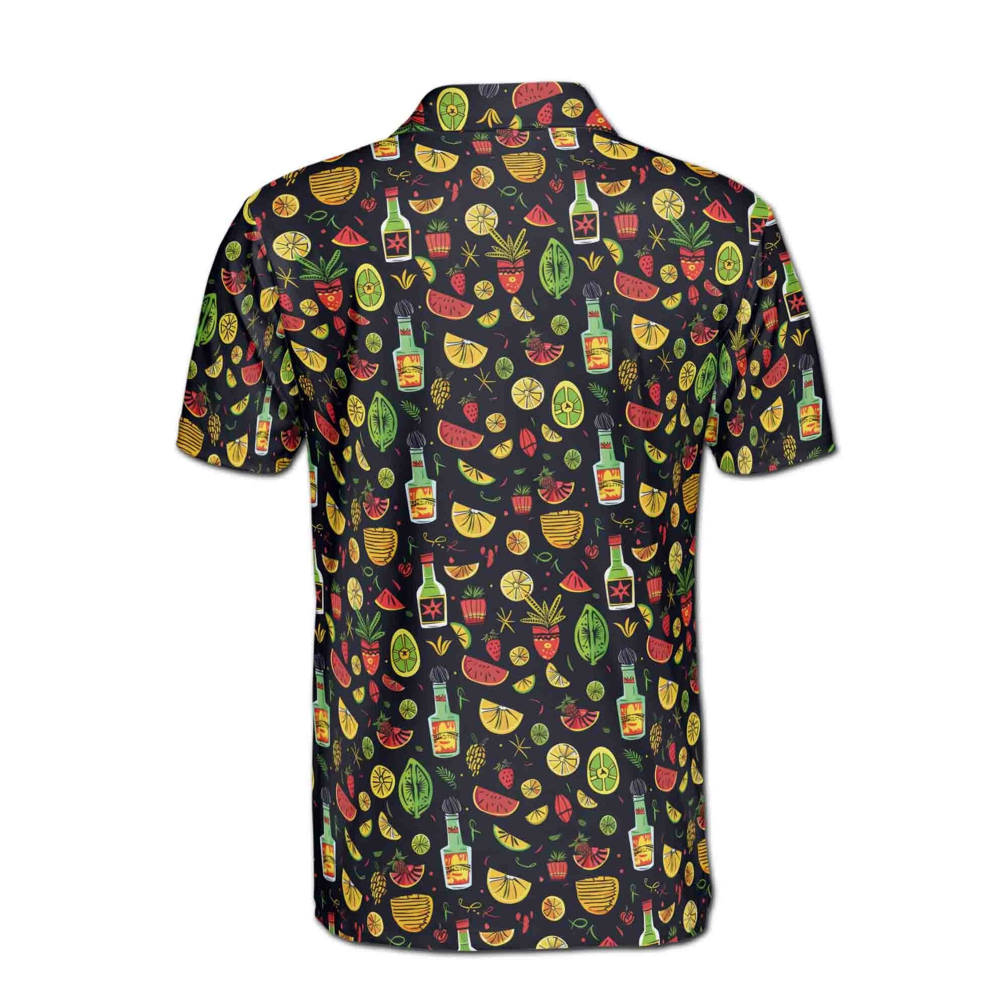Personalized Men's Golf Shirt Polo - Funny Party Cocktail Tequilla Fruit Wine Doodle Golf Beach