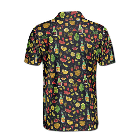Personalized Men's Golf Shirt Polo - Funny Party Cocktail Tequilla Fruit Wine Doodle Golf Beach