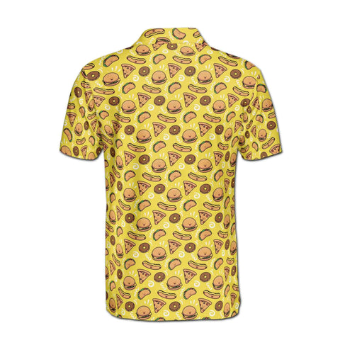Personalized Men's Golf Shirt Polo - Funny Yellow Pizza Burger Donut Hotdog Doodle Foods Lover Golf