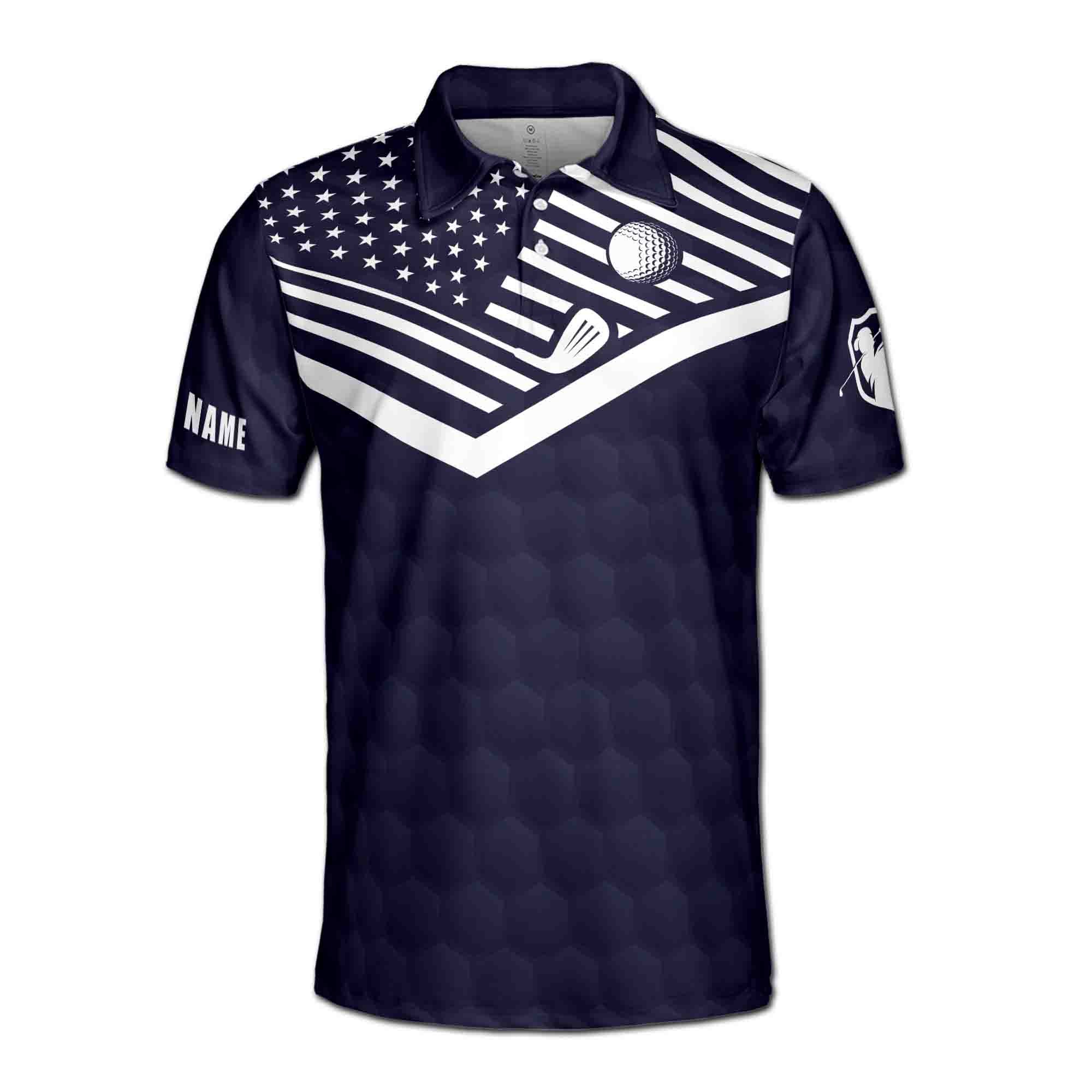 Personalized Men's Golf Shirt Polo - Your Hole Is My Goal America Flag Pattern Golfer