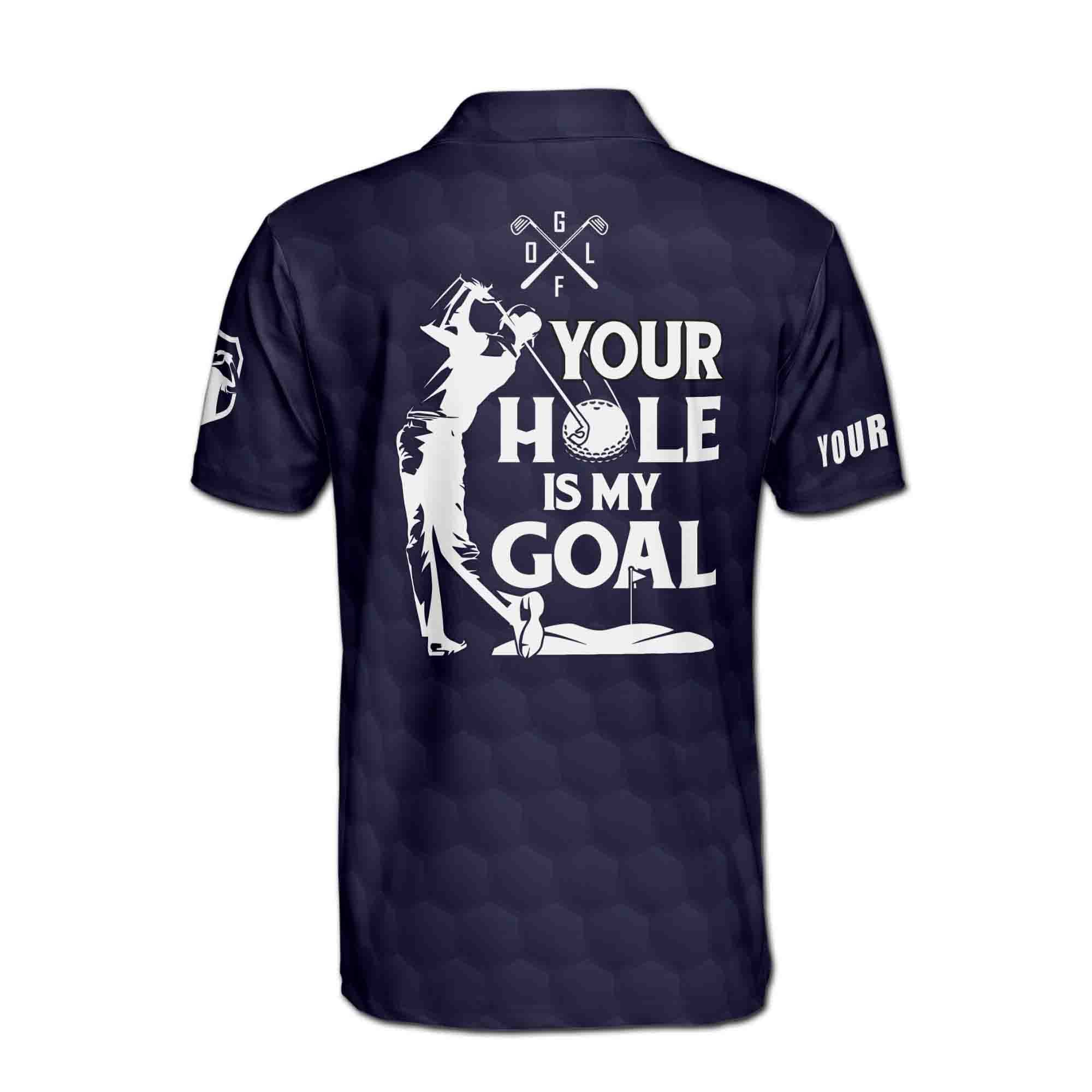 Personalized Men's Golf Shirt Polo - Your Hole Is My Goal America Flag Pattern Golfer