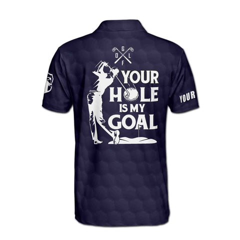 Personalized Men's Golf Shirt Polo - Your Hole Is My Goal America Flag Pattern Golfer