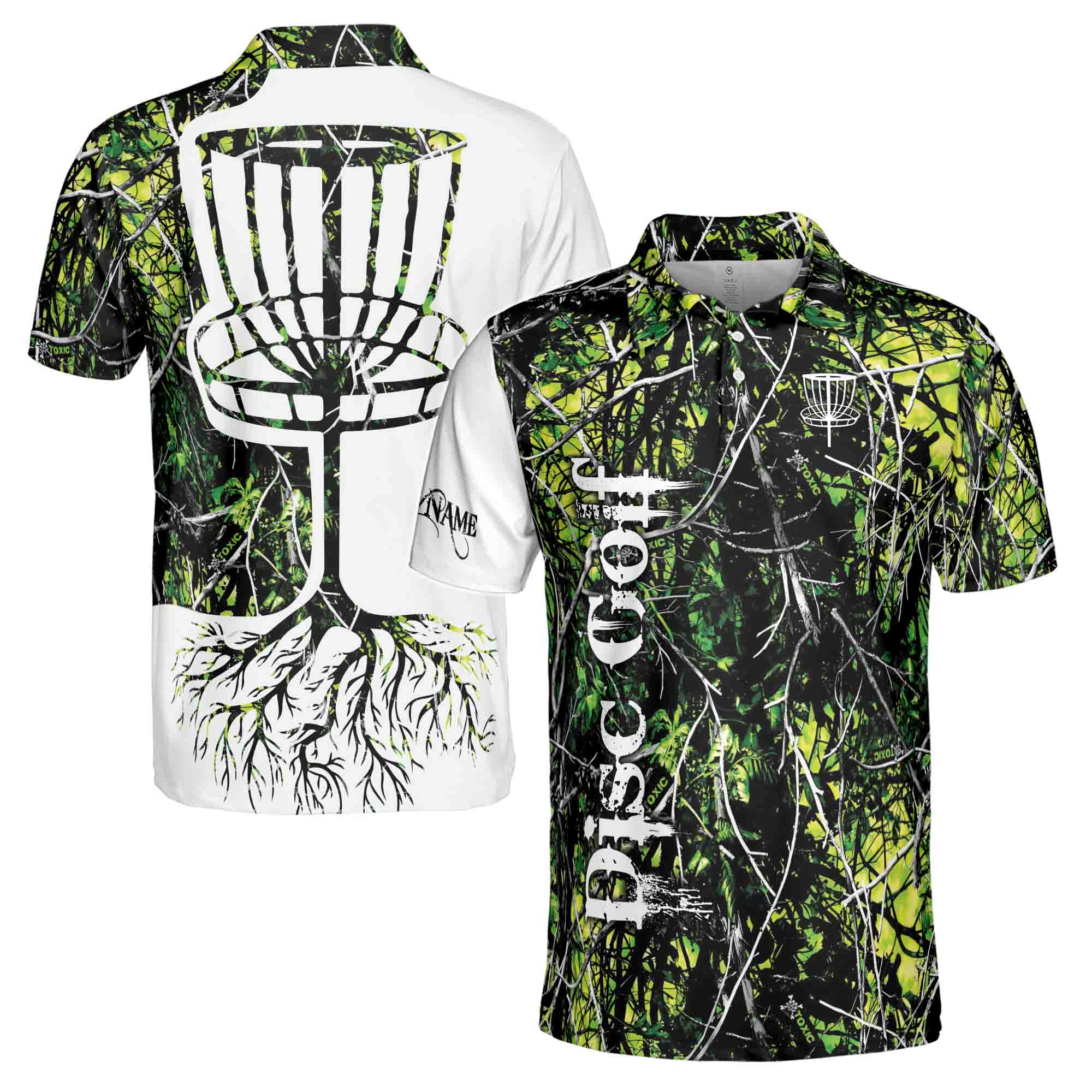 Personalized Men's Golf Shirt Polo - Dark Green Jungle Deep Heart Disc Golf