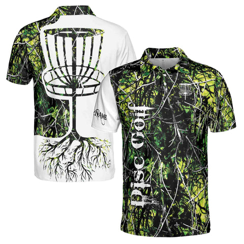 Personalized Men's Golf Shirt Polo - Dark Green Jungle Deep Heart Disc Golf