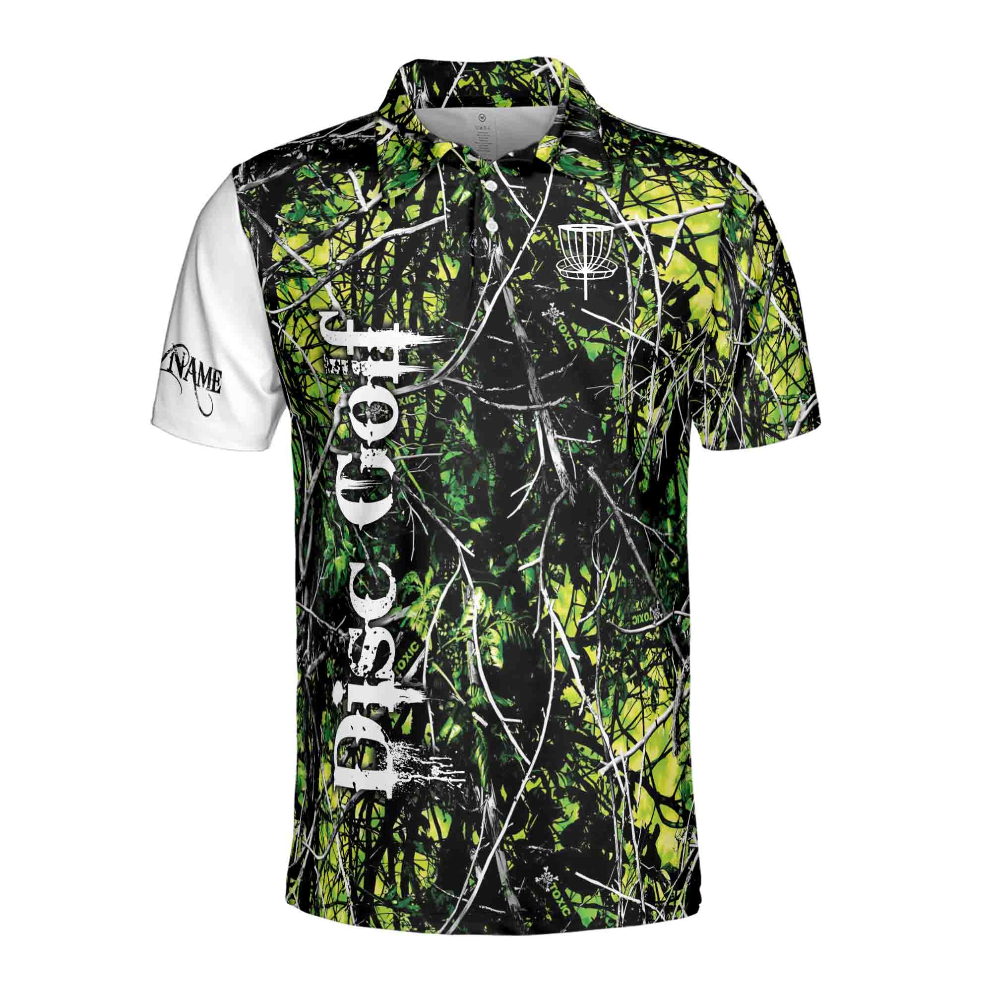 Personalized Men's Golf Shirt Polo - Dark Green Jungle Deep Heart Disc Golf