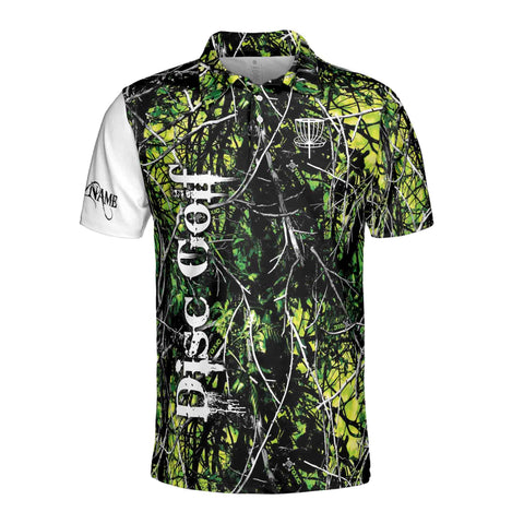 Personalized Men's Golf Shirt Polo - Dark Green Jungle Deep Heart Disc Golf