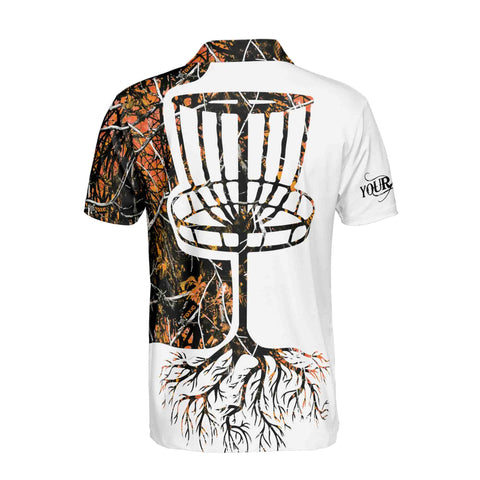 Personalized Men's Golf Shirt Polo - Dark Orange Jungle Deep Heart Disc Golf