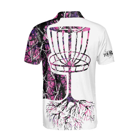 Personalized Men's Golf Shirt Polo - Dark Pink Jungle Deep Heart Disc Golf