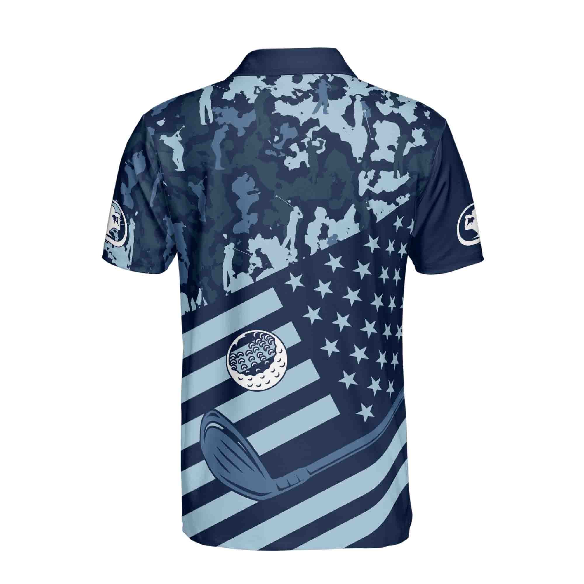 Personalized Men's Golf Shirt Polo - Blue American Flag Patriotic Golf