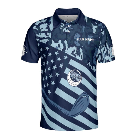 Personalized Men's Golf Shirt Polo - Blue American Flag Patriotic Golf