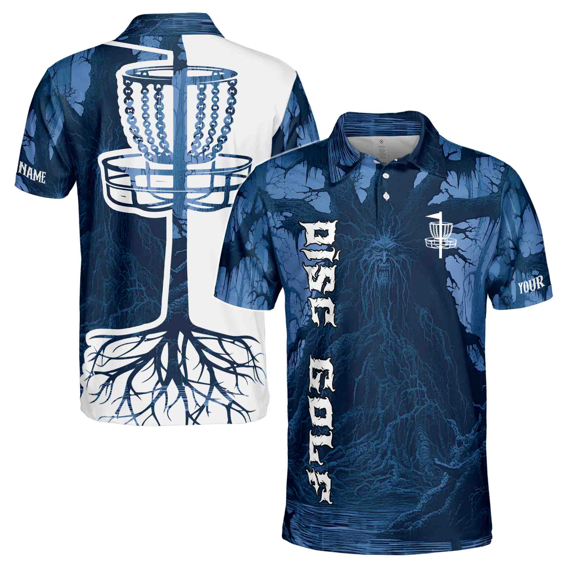 Personalized Men's Golf Shirt Polo - Funny Discs Golf Blue Graphic Art