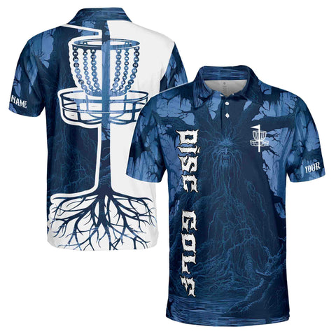 Personalized Men's Golf Shirt Polo - Funny Discs Golf Blue Graphic Art