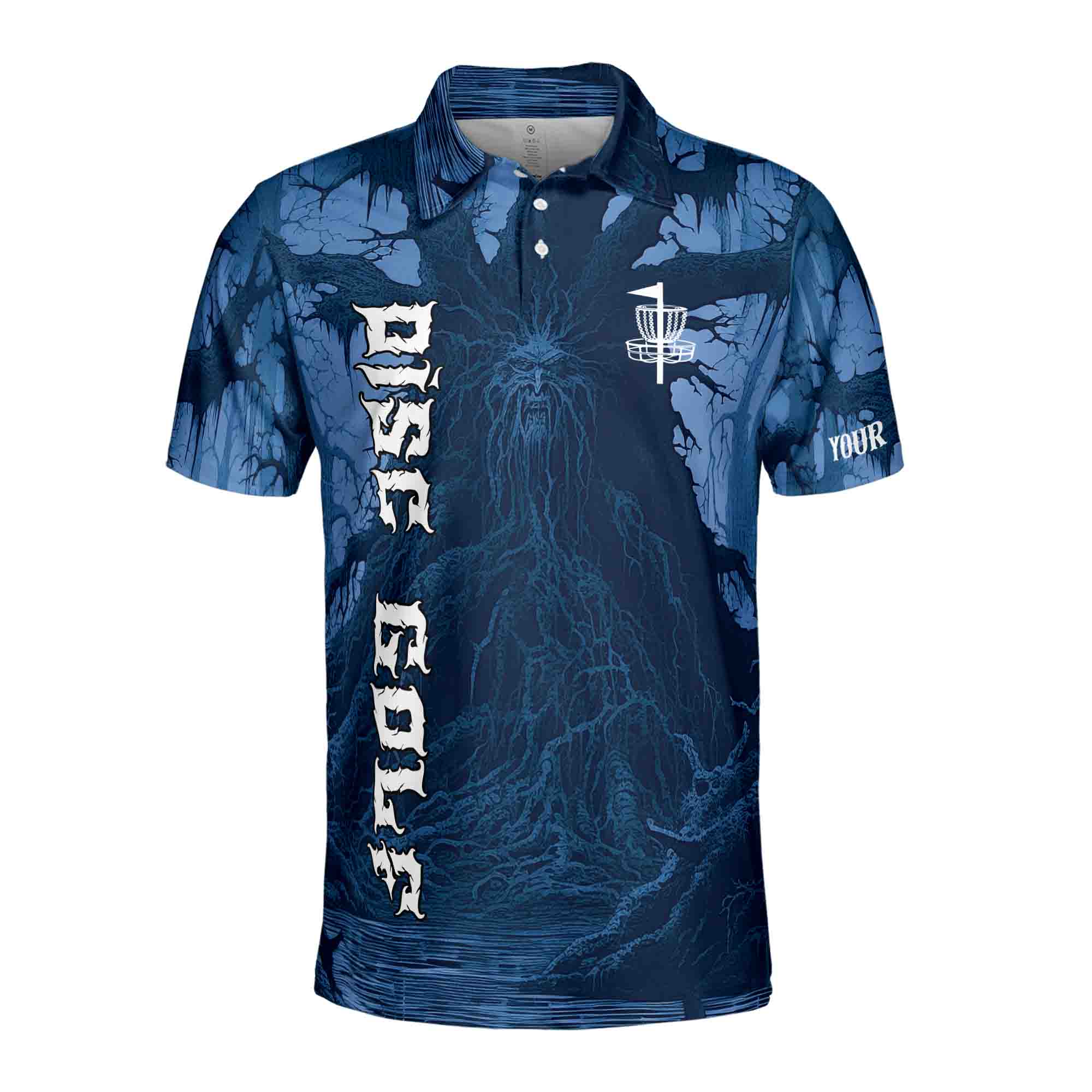 Personalized Men's Golf Shirt Polo - Funny Discs Golf Blue Graphic Art