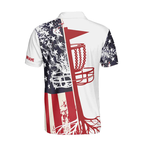 Personalized Men's Golf Shirt Polo - Funny American Flag Discs Golf Blue Patriotic