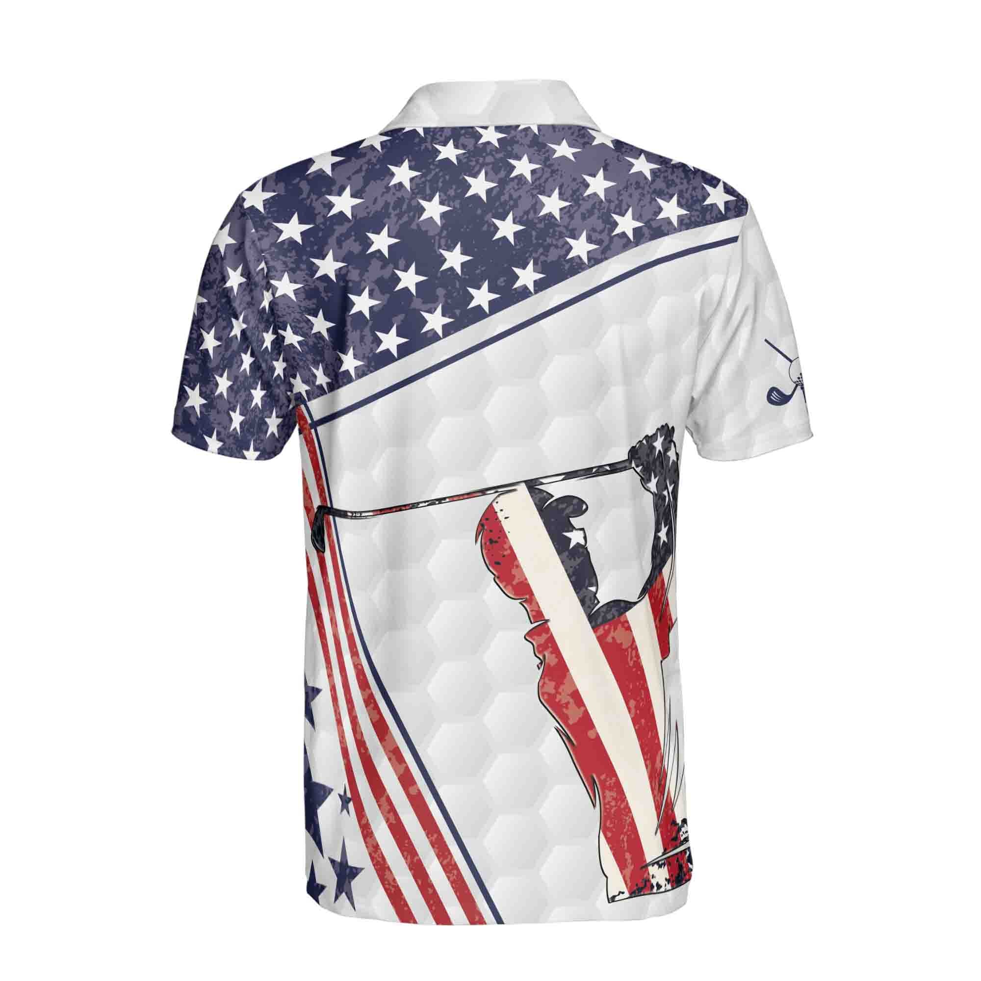 Personalized Men's Golf Shirt Polo - American Retro Flag Golfer Silhouette