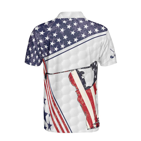 Personalized Men's Golf Shirt Polo - American Retro Flag Golfer Silhouette