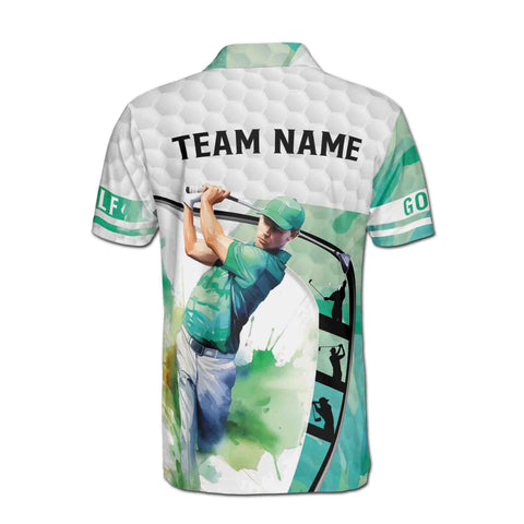 Personalized Men's Golf Shirt Polo - Green Watercolor Man Golfer Team
